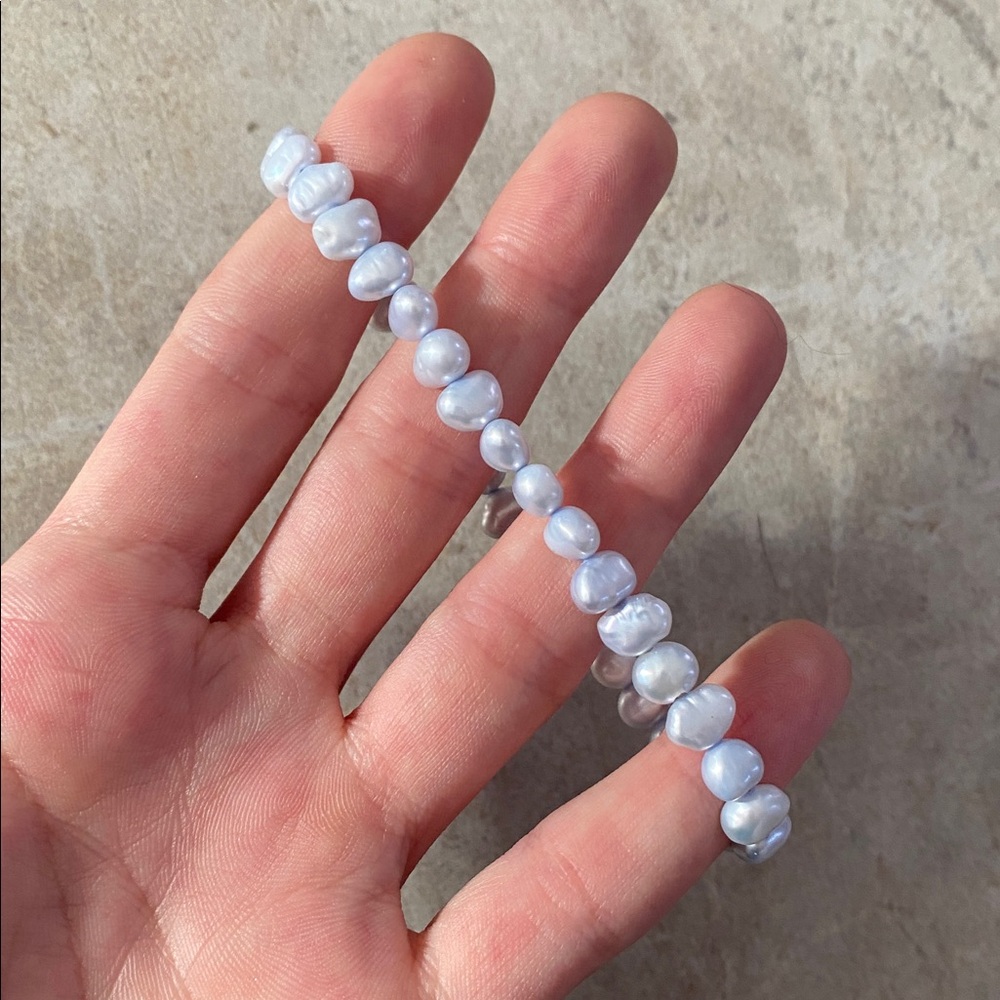 Icy Blue Freshwater Pearl Stretch Bracelet - Picture 6 of 6